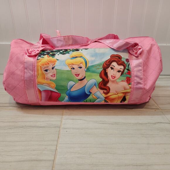 Disney Princess Aurora, Belle & Cinderella Girls Kids Pink Duffle Bag - Picture 1 of 13